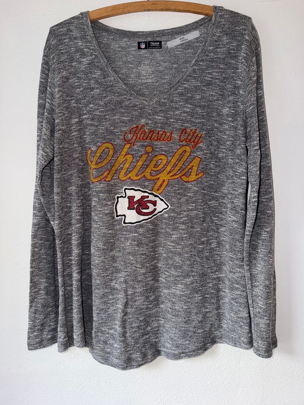 NFL Team Apparel Kansas City Chiefs Gray Graphic Print Long Sleeve Size XL